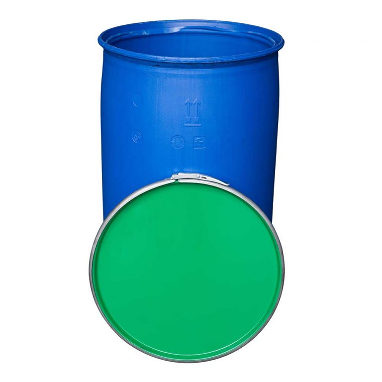 Grade 2 210 ltr plastic open top drum including steel lid and lever